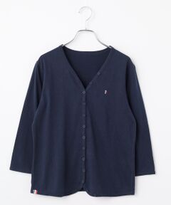 Mademoiselle NON NON / マドモアゼルノンノン カーディガン・ボレロ | 綿麻天竺 トリコロール刺繍Vネックカーディガン