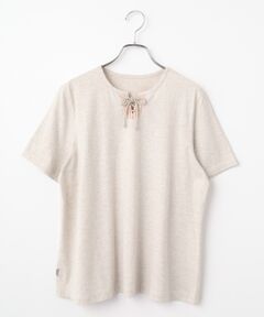 Mademoiselle NON NON / マドモアゼルノンノン Tシャツ | タリイ天竺 キーネックレースアップTシャツ