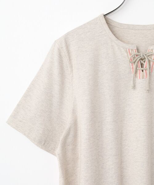 Mademoiselle NON NON / マドモアゼルノンノン Tシャツ | タリイ天竺 キーネックレースアップTシャツ | 詳細3