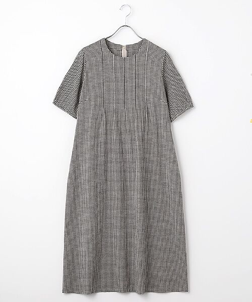 Mademoiselle NON NON / マドモアゼルノンノン ロング・マキシ丈ワンピース | オーガニックコットンリネン ノーカラーサックワンピ―ス（ギンガムチェック）