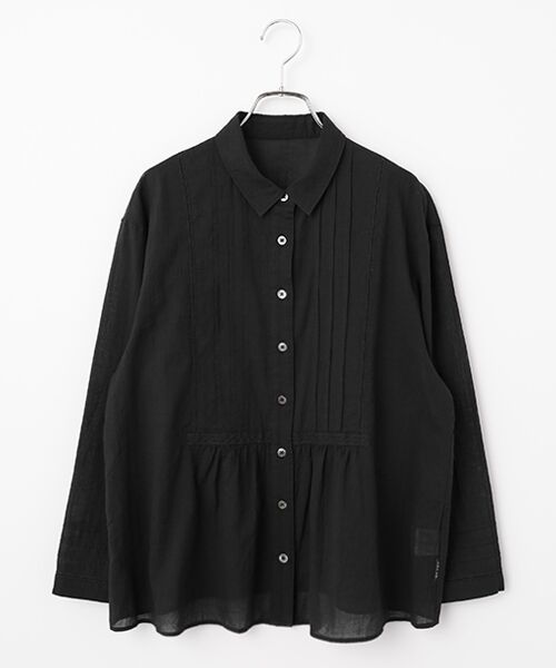Mademoiselle NON NON / マドモアゼルノンノン シャツ・ブラウス | コットンローンハンドワッシャー レース&ピンタックブラウス（クロ）