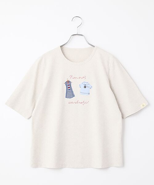 Mademoiselle NON NON / マドモアゼルノンノン Tシャツ | シャンカー6オーガニック天竺 アップリケ刺繍Tシャツ（TOPライトグレー）