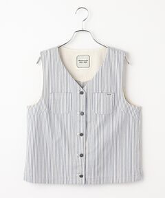 Mademoiselle NON NON / マドモアゼルノンノン ベスト | オーガニックコットン ヒッコリーストライプ＆ムジ前開きベスト