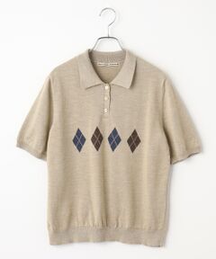 Mademoiselle NON NON / マドモアゼルノンノン ポロシャツ | 12G天竺アーガイルインターシャ ニットポロシャツ[半袖]