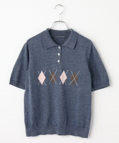 Mademoiselle NON NON / マドモアゼルノンノン ポロシャツ | 12G天竺アーガイルインターシャ ニットポロシャツ[半袖]