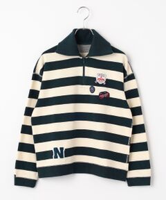Mademoiselle NON NON / マドモアゼルノンノン その他トップス | ピッチ裏毛ボーダー ハーフジップトレーナー