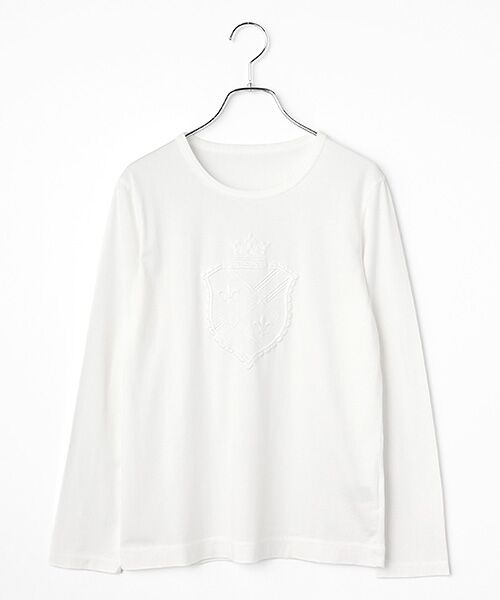 Mademoiselle NON NON / マドモアゼルノンノン Tシャツ | エアーコットン天竺 エンブレムモチーフTシャツ[長袖]（オフ）