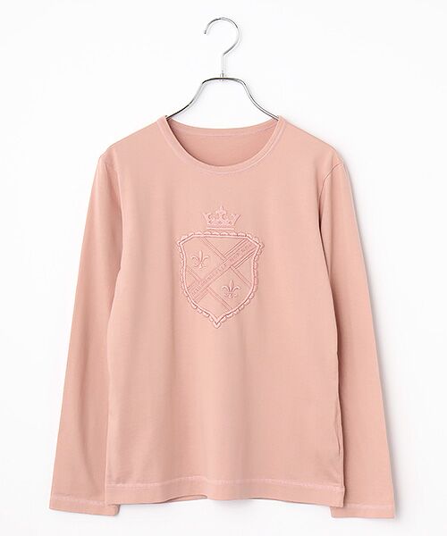 Mademoiselle NON NON / マドモアゼルノンノン Tシャツ | エアーコットン天竺 エンブレムモチーフTシャツ[長袖]（ピンク）