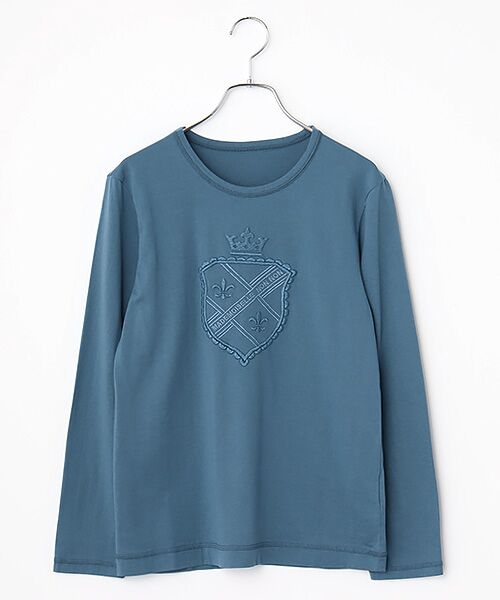 Mademoiselle NON NON / マドモアゼルノンノン Tシャツ | エアーコットン天竺 エンブレムモチーフTシャツ[長袖]（ブルー）