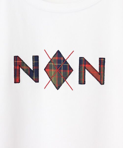 Mademoiselle NON NON / マドモアゼルノンノン Tシャツ | タリイ天竺 チェックアップリケ&刺繍Tシャツ[8分袖] | 詳細1