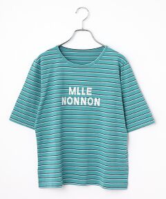 Mademoiselle NON NON / マドモアゼルノンノン Tシャツ | 度詰ボーダー サガラロゴ刺繍Tシャツ[5分袖]