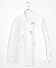 Mademoiselle NON NON / マドモアゼルノンノン シャツ・ブラウス | ライトウェザーワッシャー オリーブ刺繍入りダンガリーシャツ[長袖]