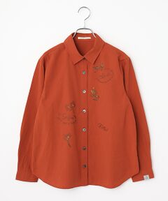 Mademoiselle NON NON / マドモアゼルノンノン シャツ・ブラウス | ライトウェザーワッシャー オリーブ刺繍入りダンガリーシャツ[長袖]