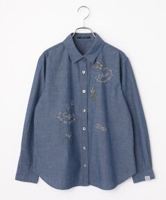 Mademoiselle NON NON / マドモアゼルノンノン シャツ・ブラウス | ライトウェザーワッシャー オリーブ刺繍入りダンガリーシャツ[長袖]