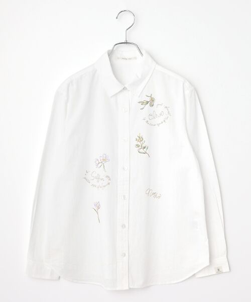 Mademoiselle NON NON / マドモアゼルノンノン シャツ・ブラウス | ライトウェザーワッシャー オリーブ刺繍入りダンガリーシャツ[長袖]（オフ）