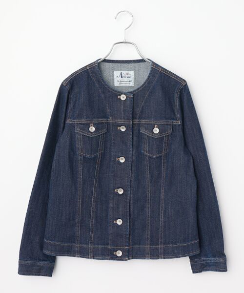 Mademoiselle NON NON / マドモアゼルノンノン Gジャン・デニムジャケット | 11OZバージラストレッチ ノーカラーデニムジャケット（濃インディゴ）