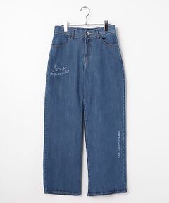 Mademoiselle NON NON / マドモアゼルノンノン デニムパンツ | 11OZバージラストレッチ レーザープリント入り太ストレートデニムパンツ