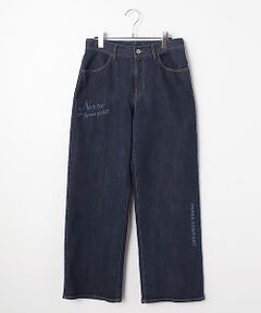 Mademoiselle NON NON / マドモアゼルノンノン デニムパンツ | 11OZバージラストレッチ レーザープリント入り太ストレートデニムパンツ
