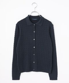 Mademoiselle NON NON / マドモアゼルノンノン ニット・セーター | エジプト綿ムジ&ボーダー14G 衿付きニットカーディガン