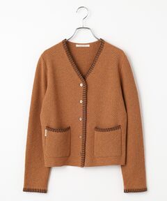 Mademoiselle NON NON / マドモアゼルノンノン カーディガン・ボレロ | メランジコットンウール7G ブランケットステッチカーディガン