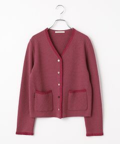 Mademoiselle NON NON / マドモアゼルノンノン カーディガン・ボレロ | メランジコットンウール7G ブランケットステッチカーディガン
