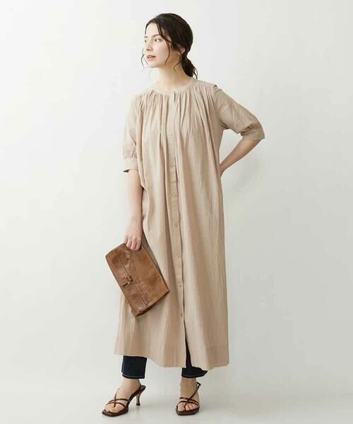 小さいサイズ 洗える 五分袖ギャザーワンピース ロング マキシ丈ワンピース Maison De Cinq メゾン ドゥ サンク ファッション通販 タカシマヤファッションスクエア