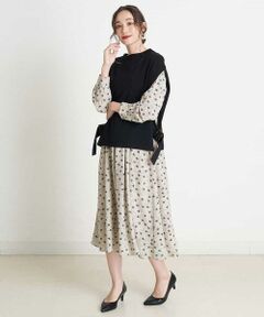 Maison de CINQ / メゾン ドゥ サンク ロング・マキシ丈ワンピース | 【小さいサイズ/洗える】ニットベスト付き小花柄プリントワンピース