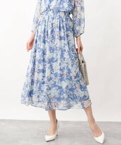 【小さいサイズ】花柄シフォンスカート/丈の長さが選べる/洗える