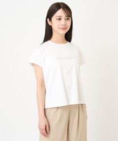 【小さいサイズ】フレンチスリーブ ロゴTシャツ/接触冷感/洗える/きれいめ派に