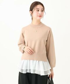 Maison de CINQ / メゾン ドゥ サンク ニット・セーター | 【小さいサイズ】ペプラムオーガンジー切替えニット/洗える