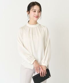 Maison de CINQ / メゾン ドゥ サンク シャツ・ブラウス | 【小さいサイズ】フリルネックデザインサテンワッシャーブラウス/洗える