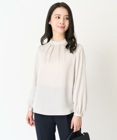 Maison de CINQ / メゾン ドゥ サンク シャツ・ブラウス | 【小さいサイズ】フリルネックデザインサテンワッシャーブラウス/洗える