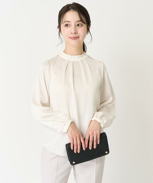 Maison de CINQ / メゾン ドゥ サンク シャツ・ブラウス | 【小さいサイズ】フリルネックデザインサテンワッシャーブラウス/洗える | 詳細1