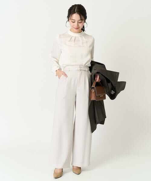 Maison de CINQ / メゾン ドゥ サンク シャツ・ブラウス | 【小さいサイズ】フリルネックデザインサテンワッシャーブラウス/洗える | 詳細24