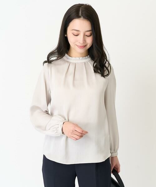 Maison de CINQ / メゾン ドゥ サンク シャツ・ブラウス | 【小さいサイズ】フリルネックデザインサテンワッシャーブラウス/洗える | 詳細3