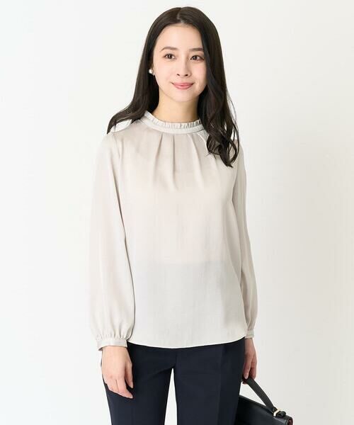 Maison de CINQ / メゾン ドゥ サンク シャツ・ブラウス | 【小さいサイズ】フリルネックデザインサテンワッシャーブラウス/洗える | 詳細4