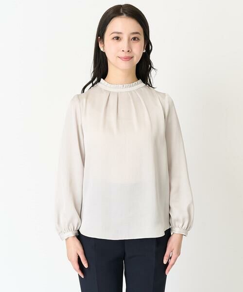 Maison de CINQ / メゾン ドゥ サンク シャツ・ブラウス | 【小さいサイズ】フリルネックデザインサテンワッシャーブラウス/洗える | 詳細5