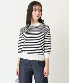 Maison de CINQ / メゾン ドゥ サンク ニット・セーター | 【小さいサイズ】ボーダー柄モックネック六分袖ニット/洗える