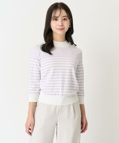 Maison de CINQ / メゾン ドゥ サンク ニット・セーター | 【小さいサイズ】ボーダー柄モックネック六分袖ニット/洗える