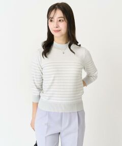 Maison de CINQ / メゾン ドゥ サンク ニット・セーター | 【小さいサイズ】ボーダー柄モックネック六分袖ニット/洗える