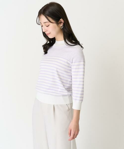 Maison de CINQ / メゾン ドゥ サンク ニット・セーター | 【小さいサイズ】ボーダー柄モックネック六分袖ニット/洗える | 詳細1
