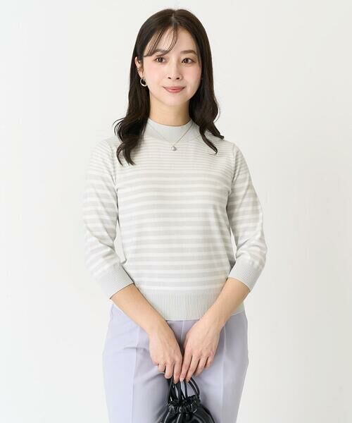 Maison de CINQ / メゾン ドゥ サンク ニット・セーター | 【小さいサイズ】ボーダー柄モックネック六分袖ニット/洗える | 詳細2