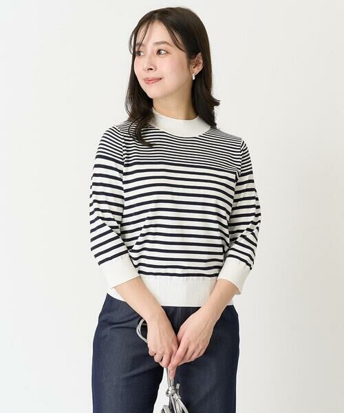 Maison de CINQ / メゾン ドゥ サンク ニット・セーター | 【小さいサイズ】ボーダー柄モックネック六分袖ニット/洗える | 詳細3