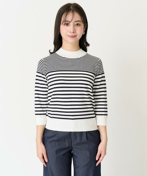 Maison de CINQ / メゾン ドゥ サンク ニット・セーター | 【小さいサイズ】ボーダー柄モックネック六分袖ニット/洗える | 詳細4