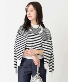Maison de CINQ / メゾン ドゥ サンク カーディガン・ボレロ | 【小さいサイズ】ボーダー柄クルーネックカーディガン/洗える