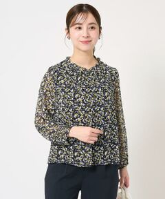 Maison de CINQ / メゾン ドゥ サンク シャツ・ブラウス | 【小さいサイズ】ギャザーフリルネック花柄シフォンブラウス/洗える