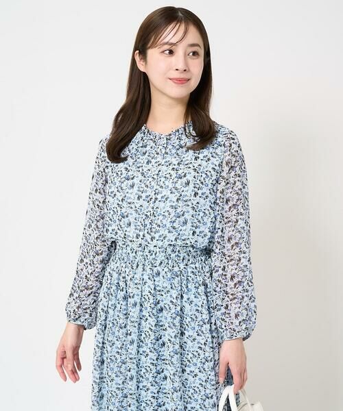 Maison de CINQ / メゾン ドゥ サンク シャツ・ブラウス | 【小さいサイズ】ギャザーフリルネック花柄シフォンブラウス/洗える | 詳細1