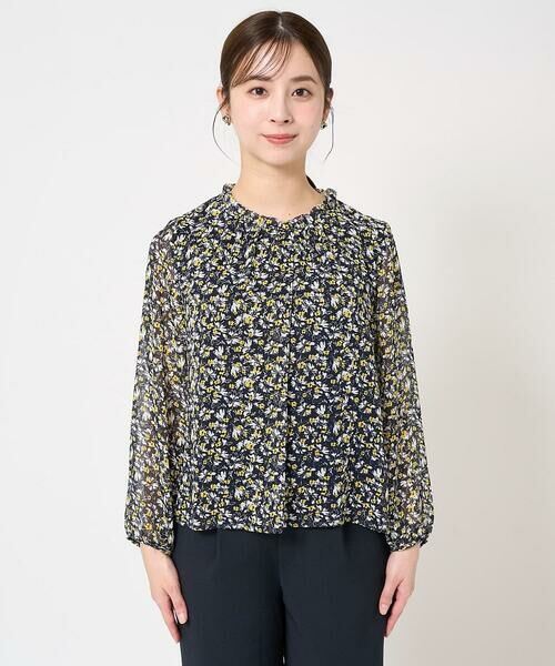 Maison de CINQ / メゾン ドゥ サンク シャツ・ブラウス | 【小さいサイズ】ギャザーフリルネック花柄シフォンブラウス/洗える | 詳細4