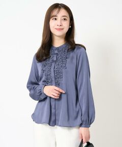 Maison de CINQ / メゾン ドゥ サンク シャツ・ブラウス | 【小さいサイズ】フリルディティールサテンブラウス/洗える