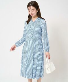 Maison de CINQ / メゾン ドゥ サンク ロング・マキシ丈ワンピース | 【小さいサイズ】ボウタイデザイン幾何柄ワンピース/洗える